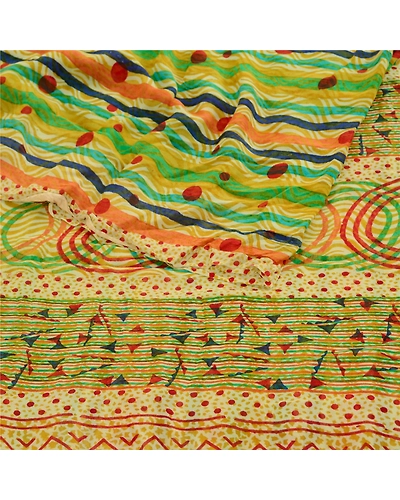 Sanskriti Vintage Sarees Multi Pure Georgette Silk Printed Sari 5Yd Craft Fabric, PRG-12061-Multi-Printed Floral Design-Pure Georgette Silk-9