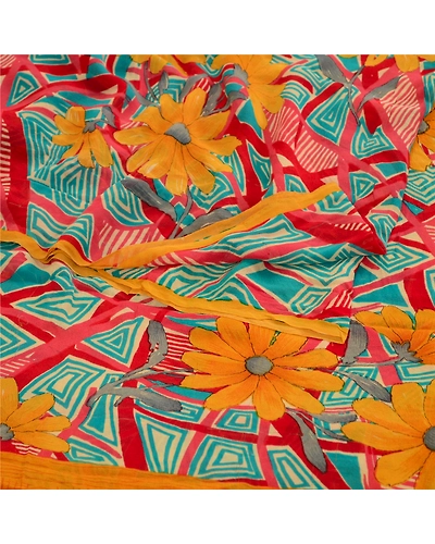 Sanskriti Vintage Sarees Multi Pure Georgette Silk Printed Sari 5Yd Craft Fabric, PRG-12062-Multi-Printed Floral Design-Pure Georgette Silk-7