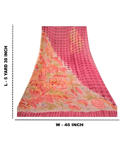 Sanskriti Vintage Sarees Purple Pure Georgette Silk Printed Sari Craft Fabric, PRG-12063-Purple-Printed Floral Design-Pure Georgette Silk-3