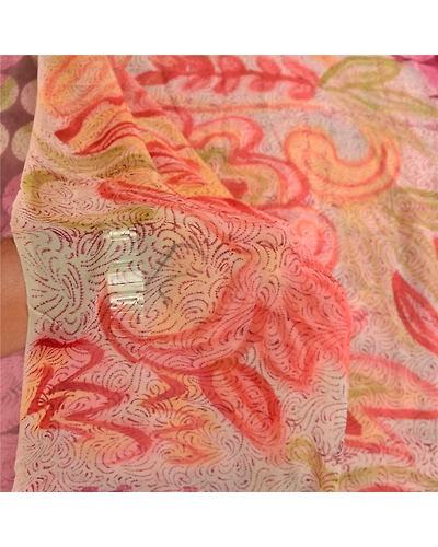 Sanskriti Vintage Sarees Purple Pure Georgette Silk Printed Sari Craft Fabric, PRG-12063-Purple-Printed Floral Design-Pure Georgette Silk-4