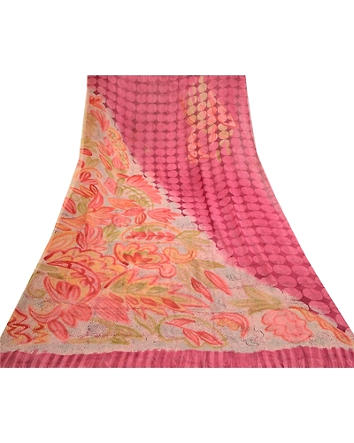 Sanskriti Vintage Sarees Purple Pure Georgette Silk Printed Sari Craft Fabric, PRG-12063-Purple-Printed Floral Design-Pure Georgette Silk-8