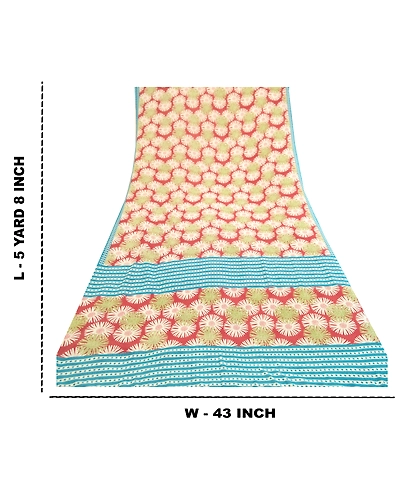 Sanskriti Vintage Sarees From India Red Georgette Printed Sari 5Yd Craft Fabric, PRG-12065-Red-Printed Floral Design-Poly Georgette-3
