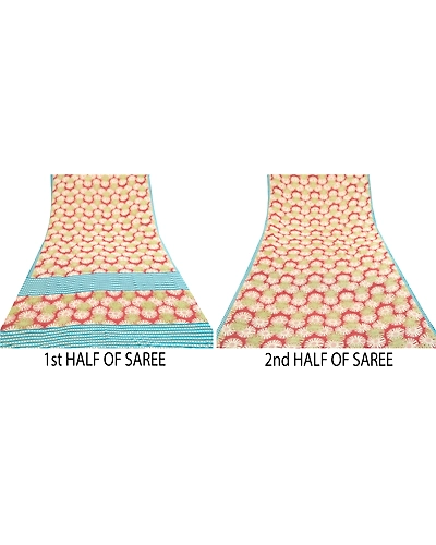 Sanskriti Vintage Sarees From India Red Georgette Printed Sari 5Yd Craft Fabric, PRG-12065-Red-Printed Floral Design-Poly Georgette-5