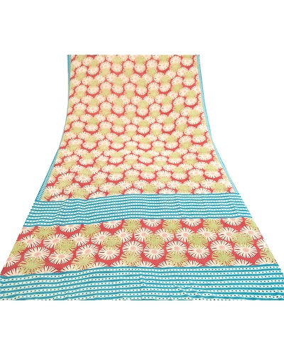 Sanskriti Vintage Sarees From India Red Georgette Printed Sari 5Yd Craft Fabric, PRG-12065-Red-Printed Floral Design-Poly Georgette-8
