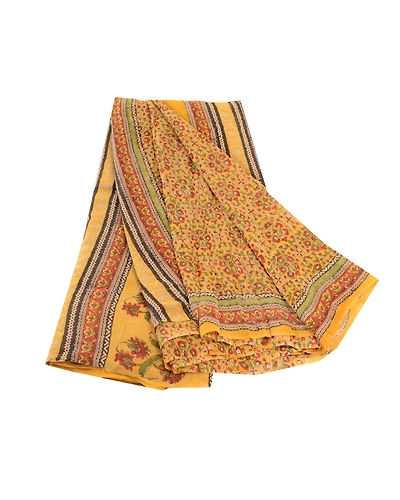 Sanskriti Vintage Sarees Yellow Block Printed Pure Georgette Silk Sari Fabric, PRG-12066-Yellow-Printed Floral Design-Pure Georgette Silk-2