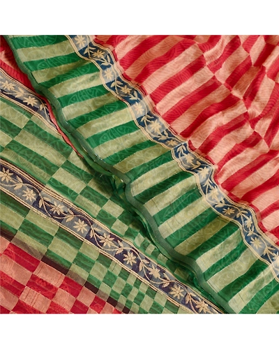 Sanskriti Vintage Sarees Indian Red Woven Pure Georgette Silk Sari Craft Fabric, PRG-12069-Red-Printed Floral Design-Pure Georgette Silk-1