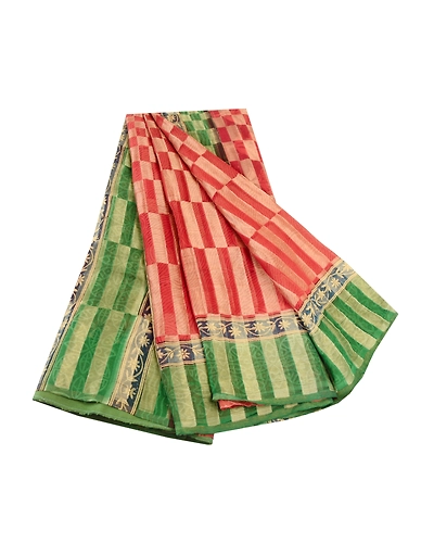 Sanskriti Vintage Sarees Indian Red Woven Pure Georgette Silk Sari Craft Fabric, PRG-12069-Red-Printed Floral Design-Pure Georgette Silk-2