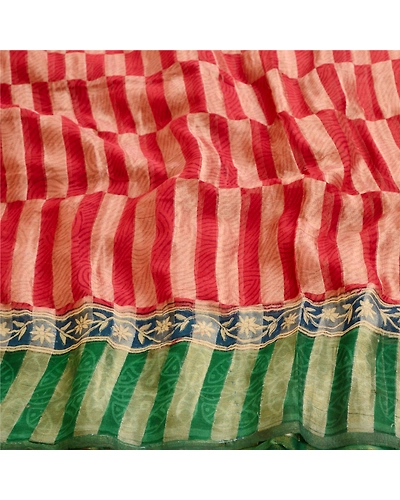 Sanskriti Vintage Sarees Indian Red Woven Pure Georgette Silk Sari Craft Fabric, PRG-12069-Red-Printed Floral Design-Pure Georgette Silk-6