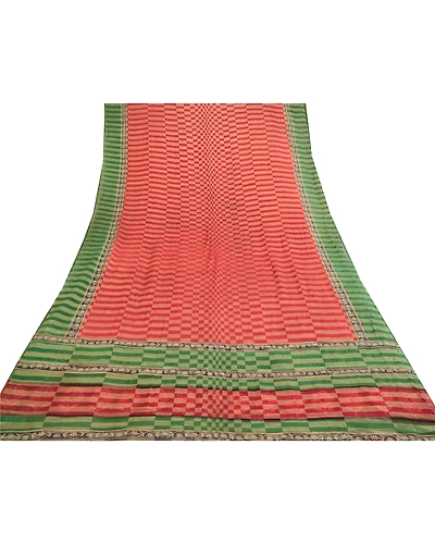 Sanskriti Vintage Sarees Indian Red Woven Pure Georgette Silk Sari Craft Fabric, PRG-12069-Red-Printed Floral Design-Pure Georgette Silk-8