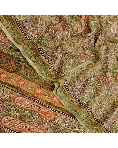 Sanskriti Vintage Green Indian Sarees Georgette Printed Sari Craft 5 Yard Fabric, PRG-12079-Green-Printed Floral Design-Georgette-1