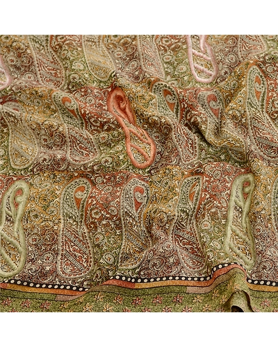Sanskriti Vintage Green Indian Sarees Georgette Printed Sari Craft 5 Yard Fabric, PRG-12079-Green-Printed Floral Design-Georgette-6