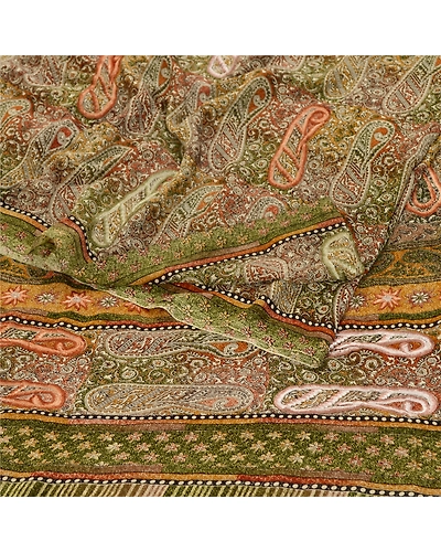 Sanskriti Vintage Green Indian Sarees Georgette Printed Sari Craft 5 Yard Fabric, PRG-12079-Green-Printed Floral Design-Georgette-7