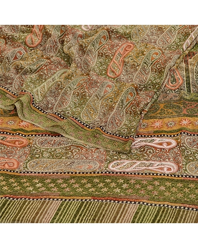 Sanskriti Vintage Green Indian Sarees Georgette Printed Sari Craft 5 Yard Fabric, PRG-12079-Green-Printed Floral Design-Georgette-9