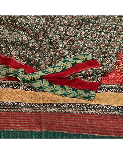 Sanskriti Vintage Green Sarees Pure Georgette Silk Printed Sari Craft Fabric, PRG-12080-Green &amp; Dark Red-Printed Floral Design-Pure Georgette Silk-7