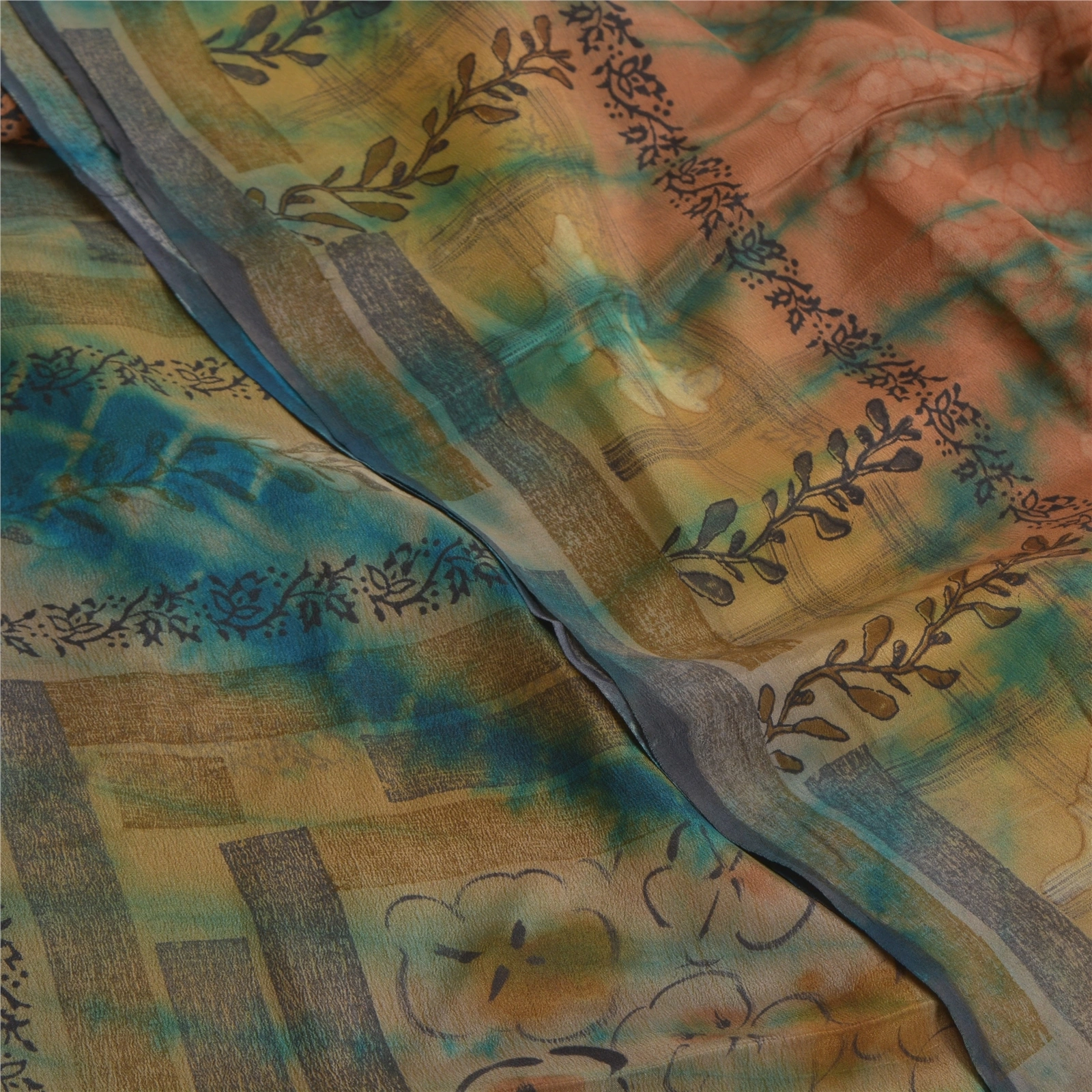 Sanskriti Vintage Sarees Peach Tie-Dye Pure Georgette Silk Sari 5Yd Craft Fabric, PRG-12088-Peach-Tie-Dye Work-Pure Georgette Silk-1