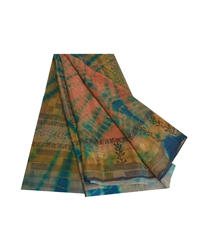 Sanskriti Vintage Sarees Peach Tie-Dye Pure Georgette Silk Sari 5Yd Craft Fabric, PRG-12088-Peach-Tie-Dye Work-Pure Georgette Silk-2