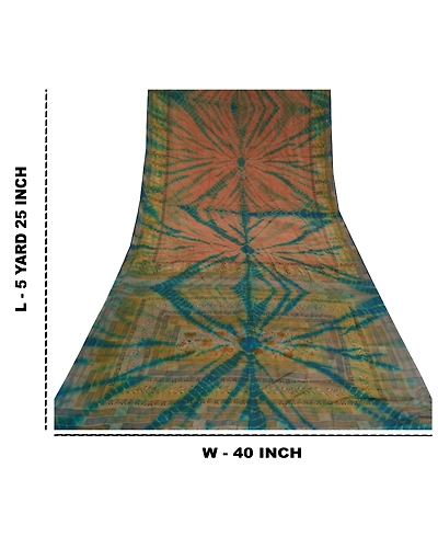 Sanskriti Vintage Sarees Peach Tie-Dye Pure Georgette Silk Sari 5Yd Craft Fabric, PRG-12088-Peach-Tie-Dye Work-Pure Georgette Silk-3