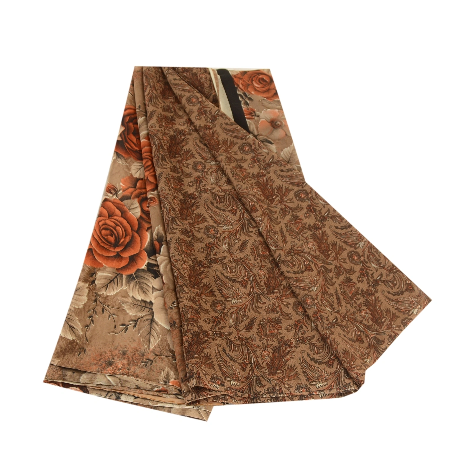 Sanskriti Vintage Sarees Brown Digital Printed Georgette Sari 5Yd Craft Fabric, PRG-12089-Brown-Printed Floral Design-Poly Georgette-2