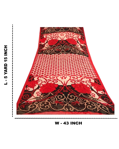 Sanskriti Vintage Sarees Black Pure Georgette Silk Printed Sari 5Yd Craft Fabric, PRG-12091-Black-Printed Floral Design-Pure Georgette Silk-3