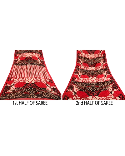 Sanskriti Vintage Sarees Black Pure Georgette Silk Printed Sari 5Yd Craft Fabric, PRG-12091-Black-Printed Floral Design-Pure Georgette Silk-5
