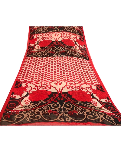 Sanskriti Vintage Sarees Black Pure Georgette Silk Printed Sari 5Yd Craft Fabric, PRG-12091-Black-Printed Floral Design-Pure Georgette Silk-8