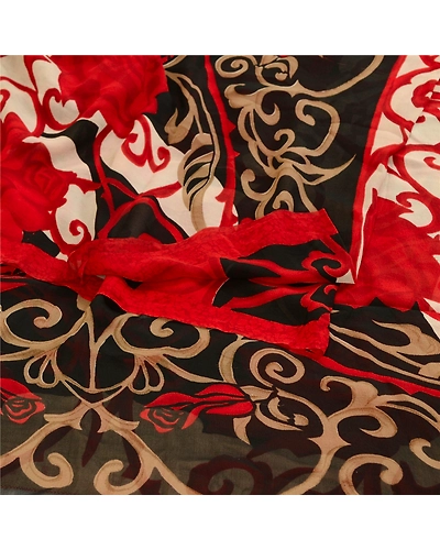 Sanskriti Vintage Sarees Black Pure Georgette Silk Printed Sari 5Yd Craft Fabric, PRG-12091-Black-Printed Floral Design-Pure Georgette Silk-9