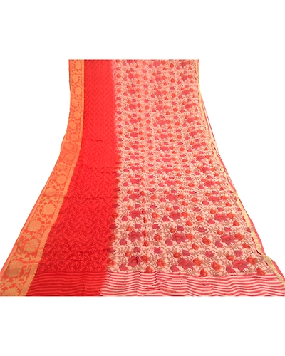 Sanskriti Vintage Sarees Red Blend Georgette Printed Zari Border Sari 5Yd Fabric, PRG-12108-Red-Printed Floral Design-Blend Georgette-8