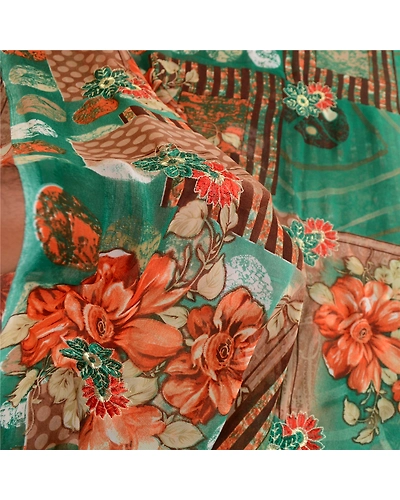 Sanskriti Vintage Sarees From India Green Georgette Printed Sari Craft Fabric, PRG-12110-Green-Printed Floral Design-Poly Georgette-4