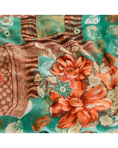 Sanskriti Vintage Sarees From India Green Georgette Printed Sari Craft Fabric, PRG-12110-Green-Printed Floral Design-Poly Georgette-6