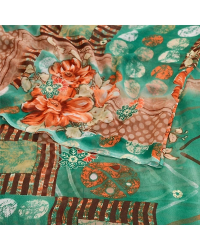 Sanskriti Vintage Sarees From India Green Georgette Printed Sari Craft Fabric, PRG-12110-Green-Printed Floral Design-Poly Georgette-7