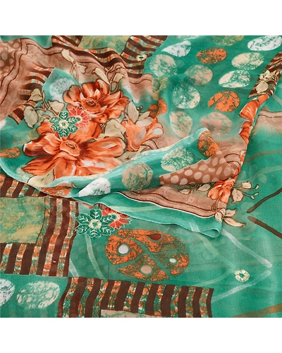 Sanskriti Vintage Sarees From India Green Georgette Printed Sari Craft Fabric, PRG-12110-Green-Printed Floral Design-Poly Georgette-9