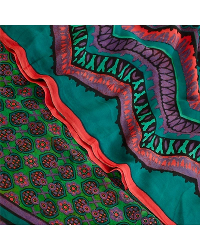 Sanskriti Vintage Sarees Green Pure Georgette Silk Printed Sari 5Yd Craft Fabric, PRG-12115-Green-Printed Floral Design-Pure Georgette Silk-1