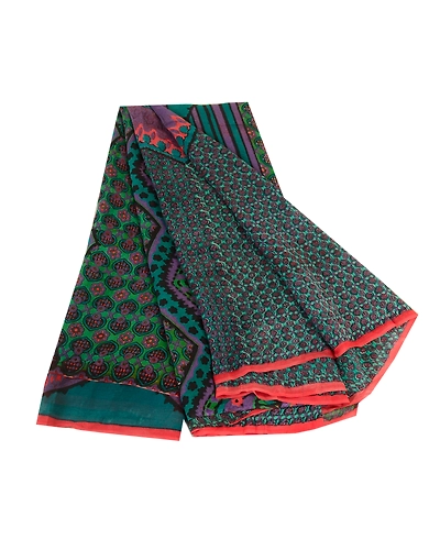 Sanskriti Vintage Sarees Green Pure Georgette Silk Printed Sari 5Yd Craft Fabric, PRG-12115-Green-Printed Floral Design-Pure Georgette Silk-2
