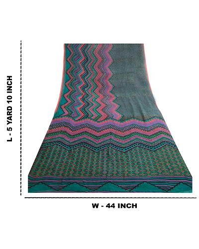 Sanskriti Vintage Sarees Green Pure Georgette Silk Printed Sari 5Yd Craft Fabric, PRG-12115-Green-Printed Floral Design-Pure Georgette Silk-3