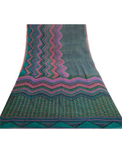 Sanskriti Vintage Sarees Green Pure Georgette Silk Printed Sari 5Yd Craft Fabric, PRG-12115-Green-Printed Floral Design-Pure Georgette Silk-8