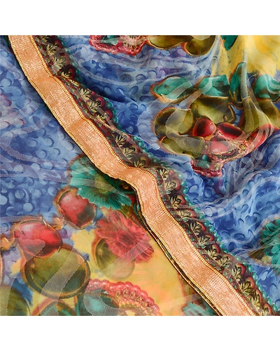 Sanskriti Vintage Sarees Digital Printed Wovne Multi Georgette Sari Craft Fabric, PRG-12117-Multi-Printed Floral Design-Poly Georgette-1