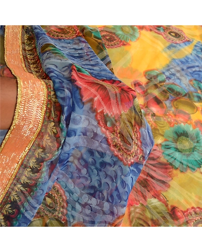 Sanskriti Vintage Sarees Digital Printed Wovne Multi Georgette Sari Craft Fabric, PRG-12117-Multi-Printed Floral Design-Poly Georgette-4