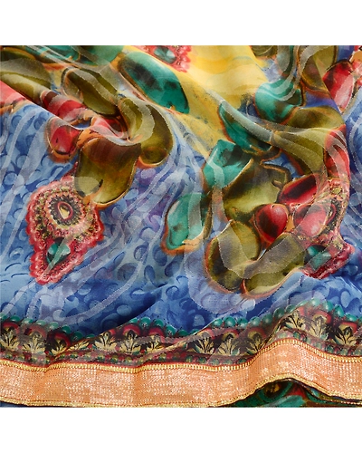 Sanskriti Vintage Sarees Digital Printed Wovne Multi Georgette Sari Craft Fabric, PRG-12117-Multi-Printed Floral Design-Poly Georgette-6