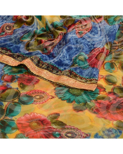 Sanskriti Vintage Sarees Digital Printed Wovne Multi Georgette Sari Craft Fabric, PRG-12117-Multi-Printed Floral Design-Poly Georgette-7