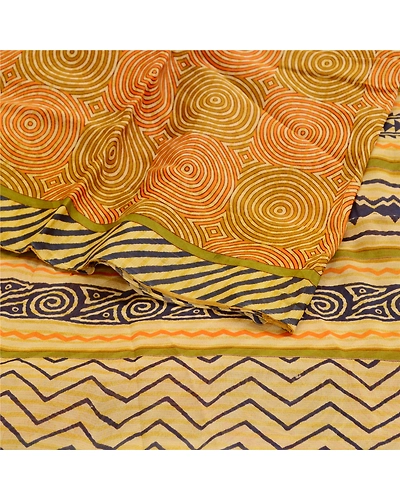 Sanskriti Vintage Sarees Indian Multi Blend Georgette Printed Sari Craft Fabric, PRG-12122-Multi-Printed Floral Design-Blend Georgette-7