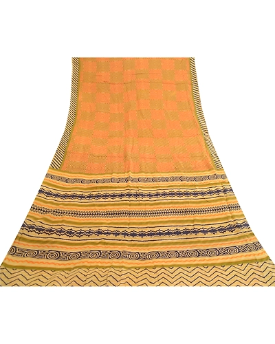 Sanskriti Vintage Sarees Indian Multi Blend Georgette Printed Sari Craft Fabric, PRG-12122-Multi-Printed Floral Design-Blend Georgette-8