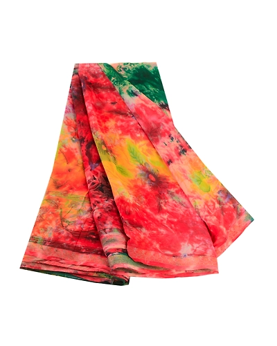 Sanskriti Vintage Sarees Tie-Dye Pure Georgette Silk Zari Border Sari 5Yd Fabric, PRG-12124-Multi-Tie-Dye Work-Pure Georgette Silk-2