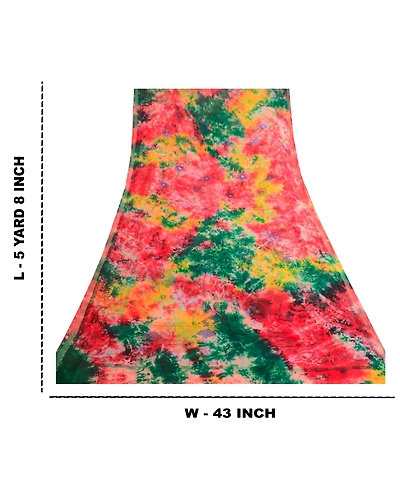 Sanskriti Vintage Sarees Tie-Dye Pure Georgette Silk Zari Border Sari 5Yd Fabric, PRG-12124-Multi-Tie-Dye Work-Pure Georgette Silk-3