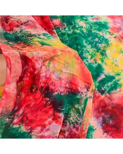 Sanskriti Vintage Sarees Tie-Dye Pure Georgette Silk Zari Border Sari 5Yd Fabric, PRG-12124-Multi-Tie-Dye Work-Pure Georgette Silk-4
