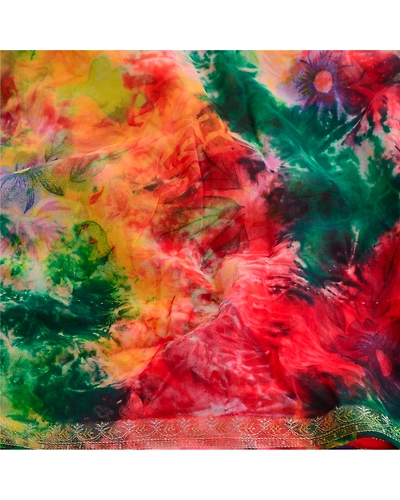 Sanskriti Vintage Sarees Tie-Dye Pure Georgette Silk Zari Border Sari 5Yd Fabric, PRG-12124-Multi-Tie-Dye Work-Pure Georgette Silk-6