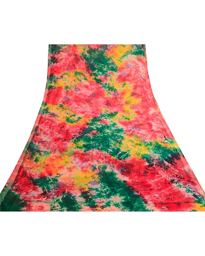 Sanskriti Vintage Sarees Tie-Dye Pure Georgette Silk Zari Border Sari 5Yd Fabric, PRG-12124-Multi-Tie-Dye Work-Pure Georgette Silk-8