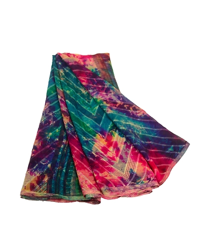 Sanskriti Vintage Sarees Tie-Dye Pure Georgette Silk Zari Border Sari 5Yd Fabric, PRG-12128-Multi-Tie-Dye Work-Pure Georgette Silk-2