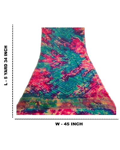 Sanskriti Vintage Sarees Tie-Dye Pure Georgette Silk Zari Border Sari 5Yd Fabric, PRG-12128-Multi-Tie-Dye Work-Pure Georgette Silk-3