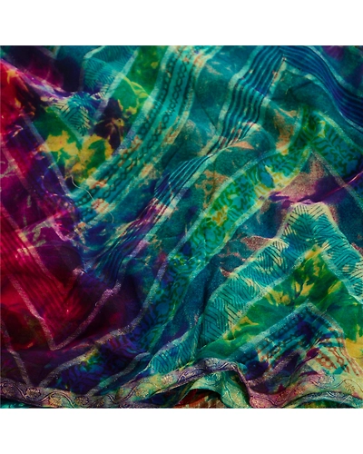 Sanskriti Vintage Sarees Tie-Dye Pure Georgette Silk Zari Border Sari 5Yd Fabric, PRG-12128-Multi-Tie-Dye Work-Pure Georgette Silk-6