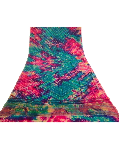 Sanskriti Vintage Sarees Tie-Dye Pure Georgette Silk Zari Border Sari 5Yd Fabric, PRG-12128-Multi-Tie-Dye Work-Pure Georgette Silk-8